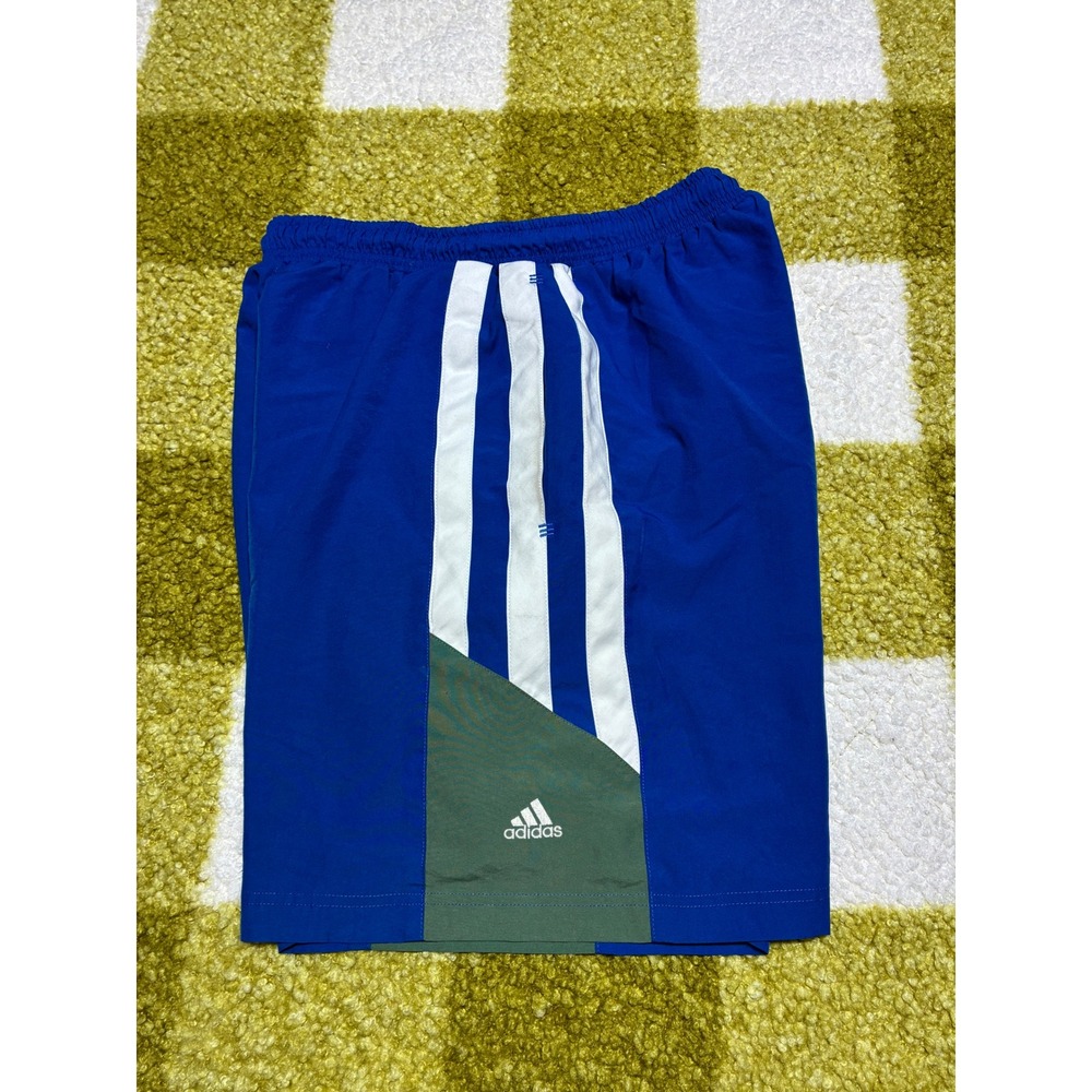 Adidas Mens Blue White Olive Green 3-Stripe Athletic Training Shorts Size M - Picture 2 of 8